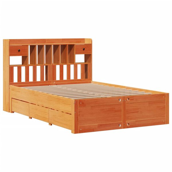 vidaXL Cama con estanter&iacute;a sin colch&oacute;n madera maciza marr&oacute;n 160x200 cm