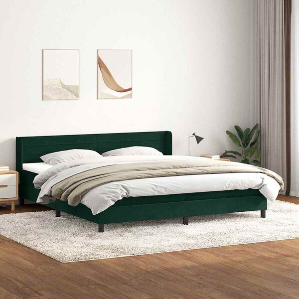 vidaXL Cama box spring con colch&oacute;n terciopelo verde oscuro 180x220 cm