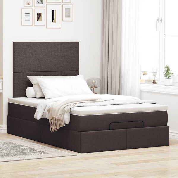 vidaXL Estructura de cama otomana colch&oacute;n tela marr&oacute;n oscuro 120x190cm