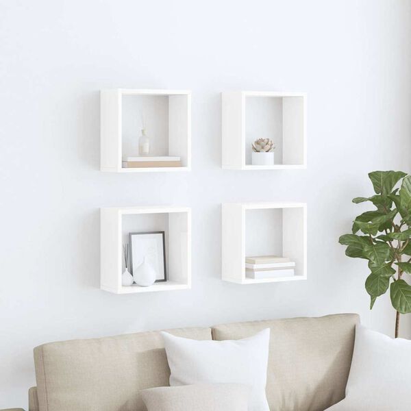 vidaXL Estantes cubo de pared 4 unidades blanco brillo 30x15x30 cm