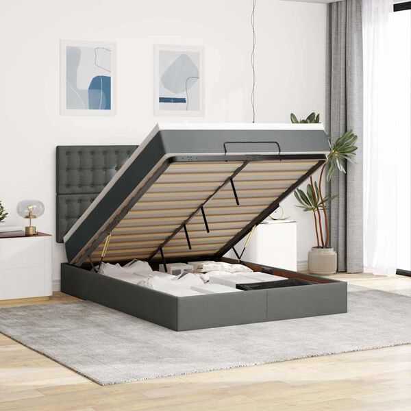 vidaXL Estructura cama otomana colch&oacute;n tela gris oscuro 140x190cm