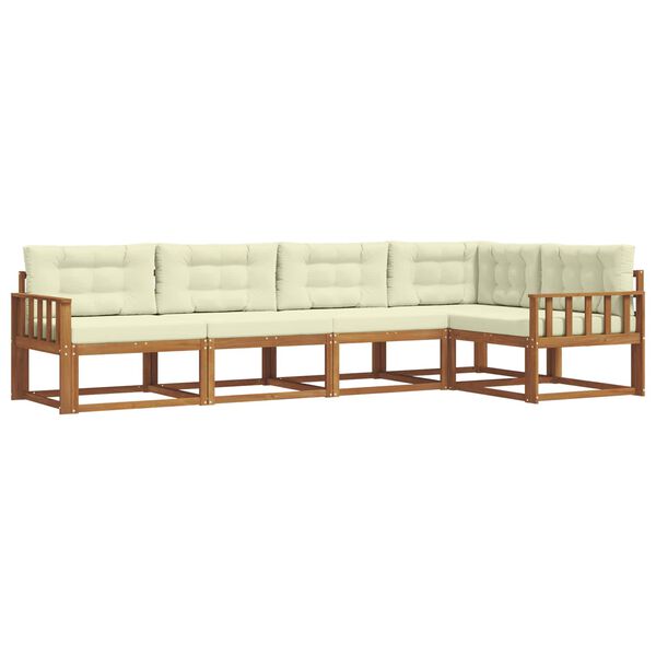 vidaXL Conjunto de sof&aacute;s de exterior con coj&iacute;n 5 pcs Natural y Crema