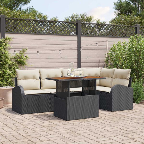 vidaXL Conjunto de sof&aacute; de jard&iacute;n 6 pcs Negro Polirat&aacute;n
