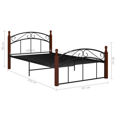 vidaXL Estructura de cama metal y madera maciza de roble 120x200 cm