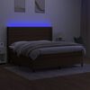 vidaXL Cama box spring colch&oacute;n luces LED tela marr&oacute;n oscuro 160x200cm