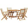 vidaXL Set de comedor de jard&iacute;n 5 pzas tela madera maciza blanco crema