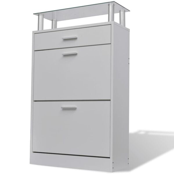 vidaXL Mueble zapatero con caj&oacute;n y estante superior de vidrio blanco