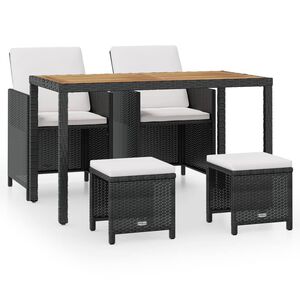 vidaXL Set comedor de jard&iacute;n 5 pzas rat&aacute;n sint&eacute;tico y madera negro