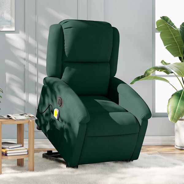 vidaXL Sill&oacute;n masaje reclinable elevable terciopelo verde oscuro