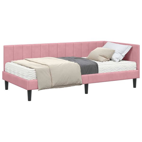 vidaXL Estructura de cama en esquina Rosa 90 x 200 cm Terciopelo