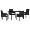 vidaXL Conjunto de Comedor de Jard&iacute;n 5 uds. Negro rat&aacute;n sint&eacute;tico