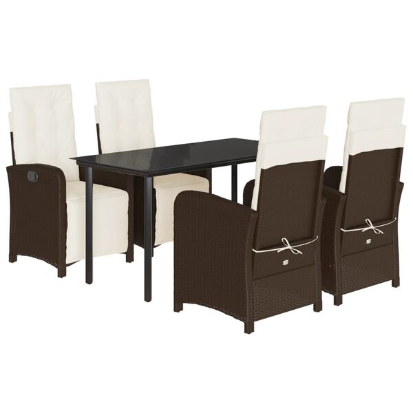 vidaXL Set comedor de jard&iacute;n 5 piezas y cojines rat&aacute;n sint&eacute;tico marr&oacute;n