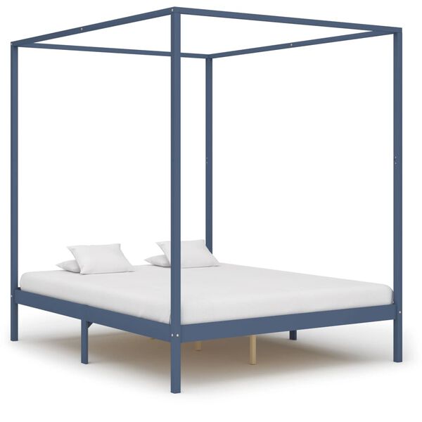 vidaXL Estructura de cama dosel 2 cajones madera pino gris 180x200 cm