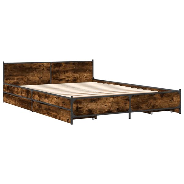 vidaXL Cama con cajones madera de ingenier&iacute;a roble ahumado 120x200 cm