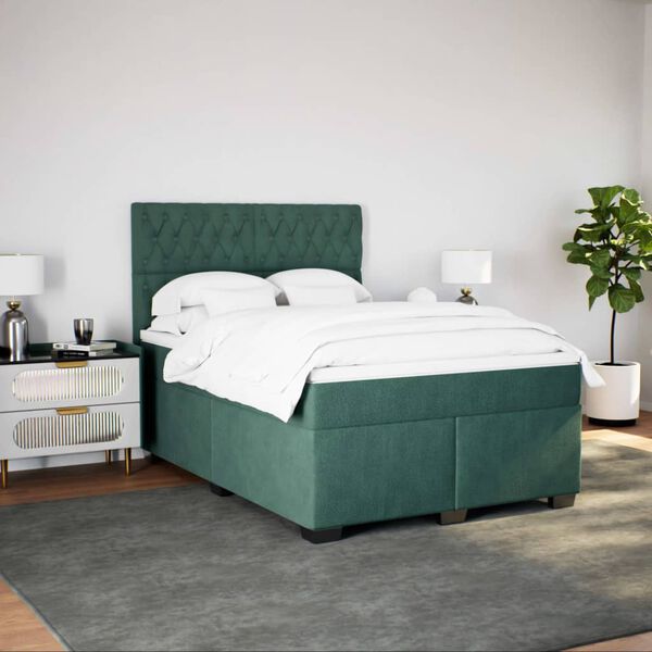 vidaXL Cama box spring con colch&oacute;n terciopelo verde oscuro 160x200 cm