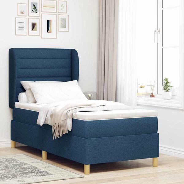 vidaXL Cama con Somier y Colch&oacute;n Gris Oscuro 90x190 cm de Tela Azul