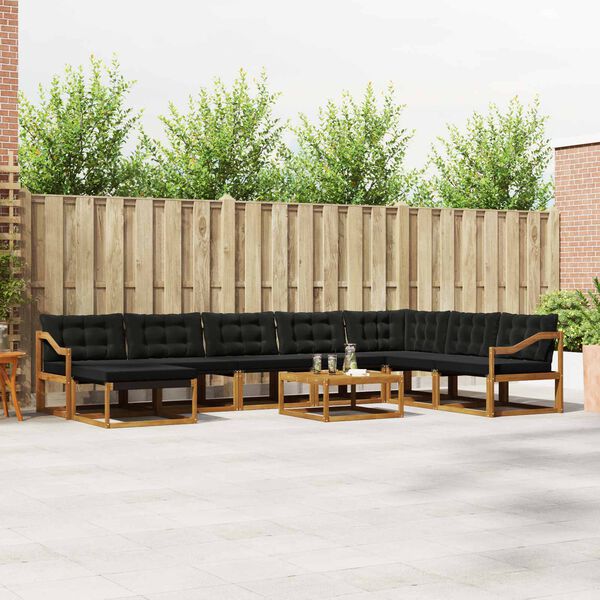 vidaXL Conjunto de sof&aacute;s de exterior con coj&iacute;n 9 pcs Natural y negro