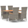 vidaXL Set comedor de jard&iacute;n 5 piezas con cojines rat&aacute;n sint&eacute;tico gris