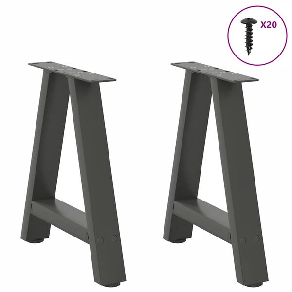 vidaXL Patas para mesa de centro en forma de A (2 unidades), antracita, 50 x (42-43) cm, acero