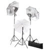 vidaXL Kit estudio fotogr&aacute;fico l&aacute;mparas, sombrillas, fondo y reflector