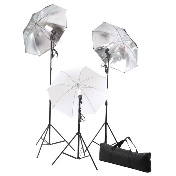 vidaXL Kit estudio fotogr&aacute;fico l&aacute;mparas, sombrillas, fondo y reflector