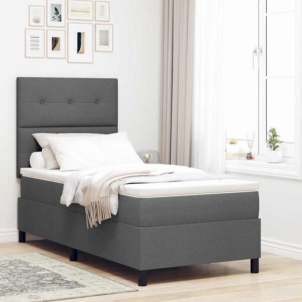 vidaXL Cama tipo Box Spring con colch&oacute;n Gris oscuro 80 x 200 cm tela