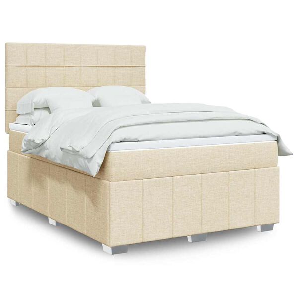 vidaXL Cama box spring con colch&oacute;n tela color crema 140x190 cm