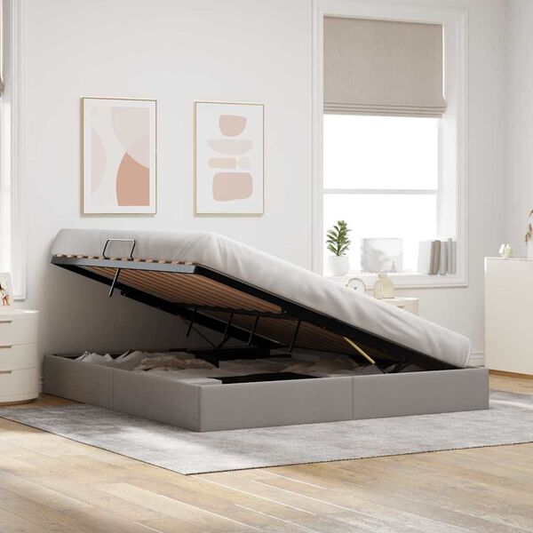 vidaXL Cama con almacenamiento con cabecera Taup&eacute; 180 x 200 cm tela