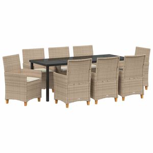 vidaXL Conjunto de Comedor de Jard&iacute;n 9 uds. Beige rat&aacute;n sint&eacute;tico