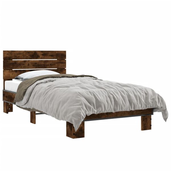 vidaXL Estructura cama madera ingenier&iacute;a metal roble humo 75x190 cm