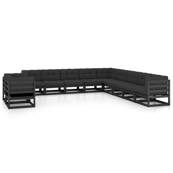 vidaXL Set de muebles de jard&iacute;n 11 pzas con cojines madera pino negro