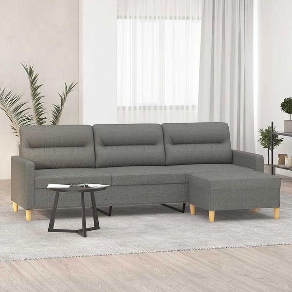 vidaXL Sof&aacute; de 3 plazas con taburete de tela gris oscuro 210 cm