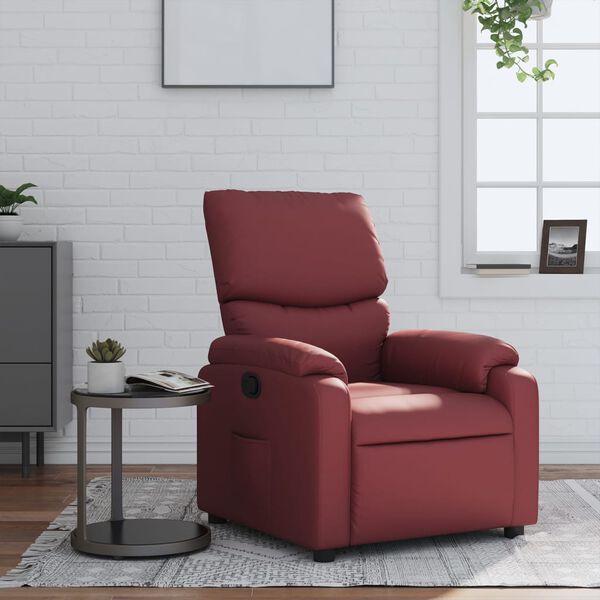 vidaXL Sillón reclinable de cuero sintético rojo tinto