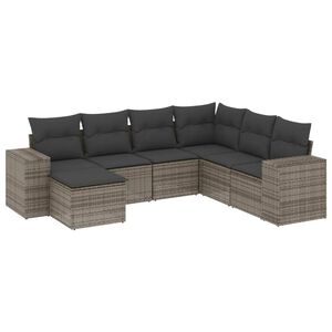 vidaXL Set de sof&aacute;s de jard&iacute;n 7 piezas con cojines rat&aacute;n PE gris