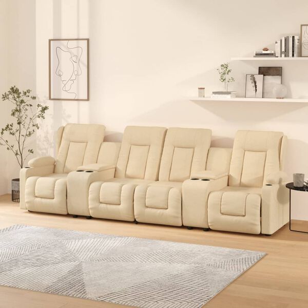 vidaXL Sill&oacute;n de masaje reclinable 4 plazas con portavasos tela crema