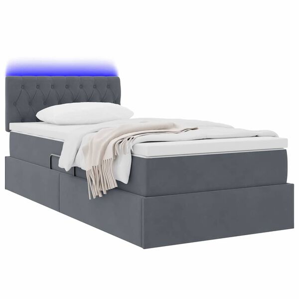 vidaXL Cama con almacenamiento y LED con LED Gris oscuro 100 x 200 cm