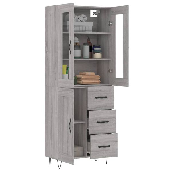 vidaXL Aparador alto madera contrachapada gris sonoma 69,5x34x180 cm