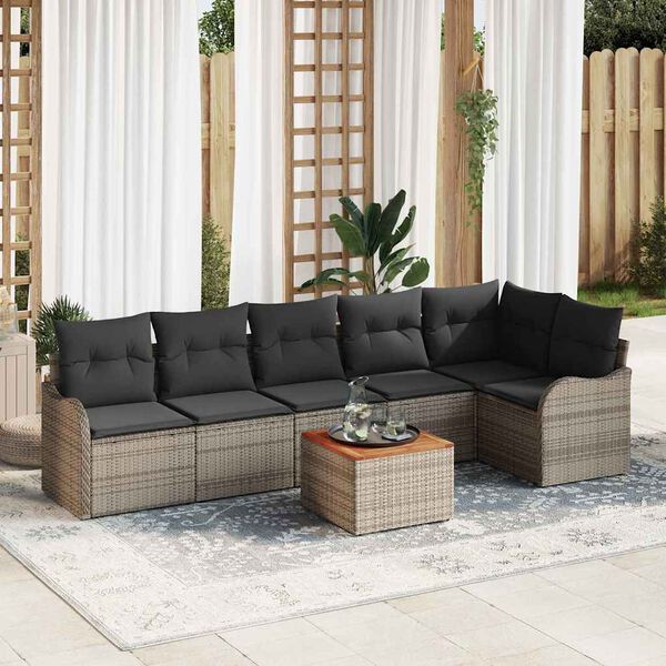 vidaXL Conjunto de sofá de jardín 7 pcs Gris Poliratán