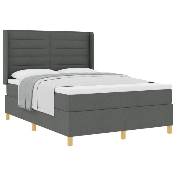 vidaXL Cama tipo Box Spring con colch&oacute;n Gris oscuro 140 x 200 cm tela