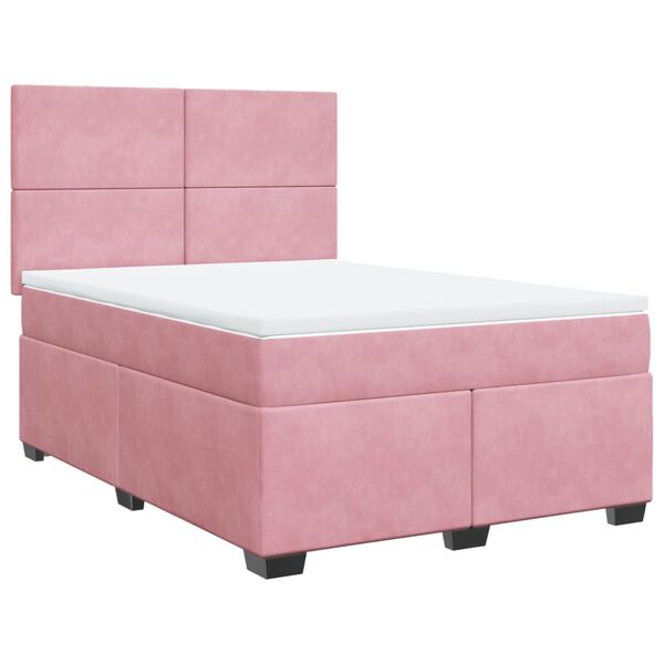 vidaXL Cama box spring con colch&oacute;n terciopelo rosa 160x200 cm