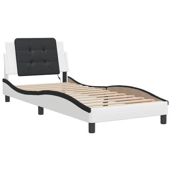 vidaXL Estructura de cama con LED sin colch&oacute;n Zadar blanco y negro 90x190cm