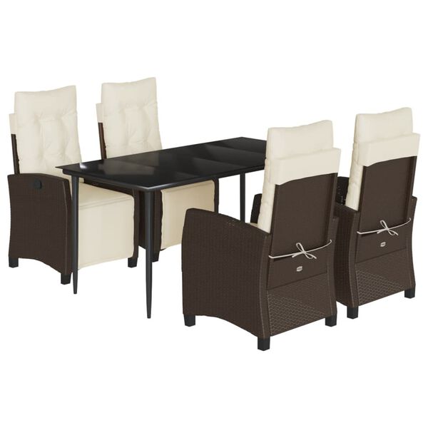 vidaXL Set comedor de jard&iacute;n 5 piezas y cojines rat&aacute;n sint&eacute;tico marr&oacute;n