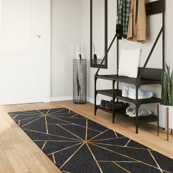 vidaXL Alfombra lavable antideslizante negro y dorado 80x300 cm