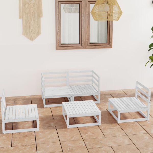 vidaXL Set de salón de jardín de 5 pzas blanco madera maciza de pino