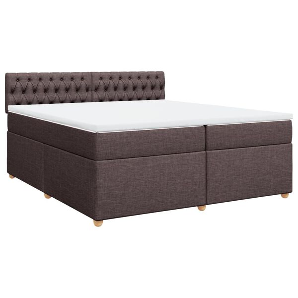 vidaXL Cama box spring con colch&oacute;n tela marr&oacute;n oscuro 200x200 cm