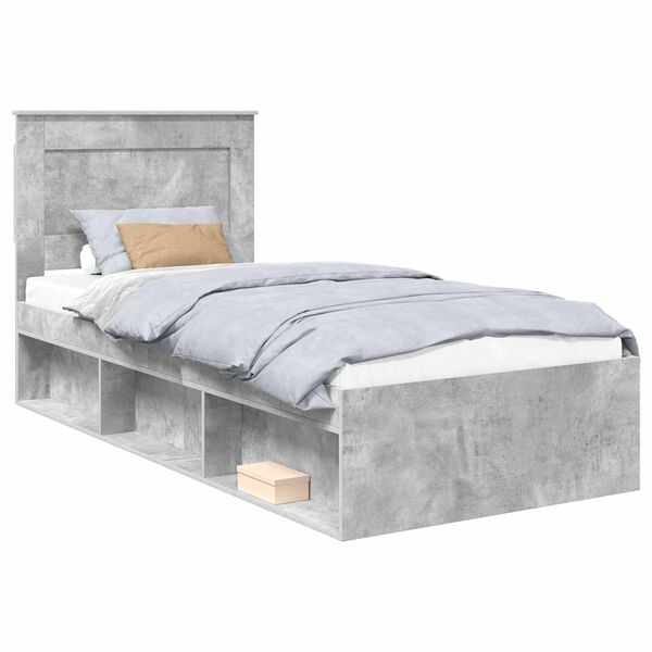 vidaXL Estructura de cama con cabecera Gris concreto 75 x 190 cm