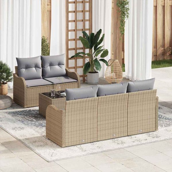 vidaXL Conjunto de sof&aacute; de jard&iacute;n con coj&iacute;n Manual 6 pcs Beige y gris