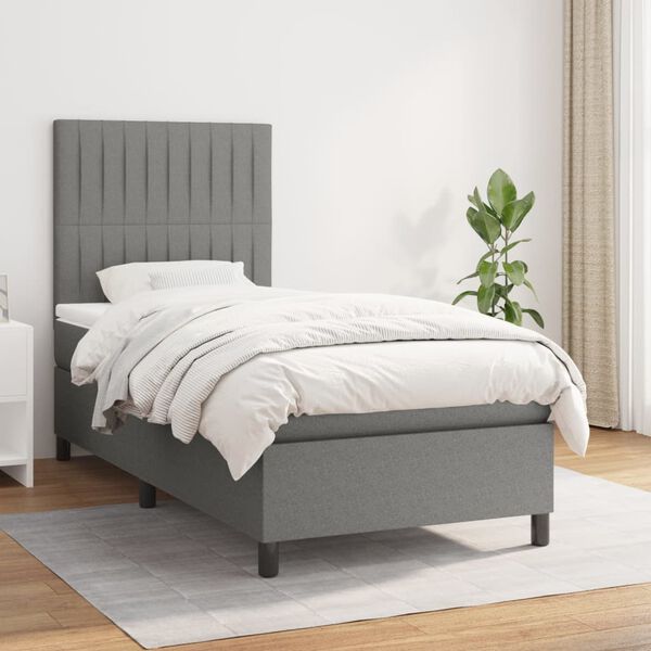 vidaXL Cama box spring con colch&oacute;n tela gris oscuro 90x200 cm
