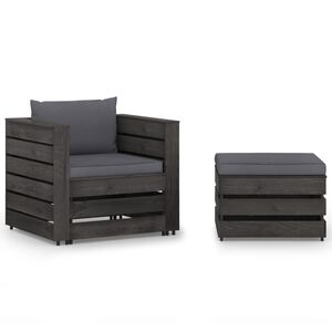vidaXL Muebles de jard&iacute;n 2 piezas con cojines madera impregnada gris