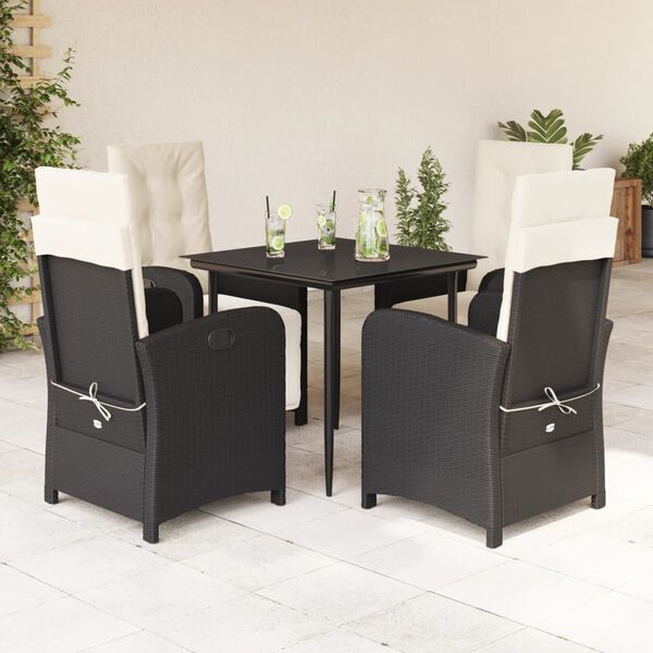 vidaXL Set de muebles jard&iacute;n 5 pzas con cojines rat&aacute;n sint&eacute;tico negro
